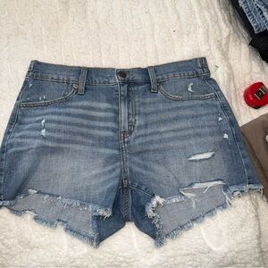 Aerie Light Blue Distressed Elastic Waist Jean Shorts